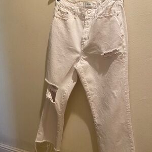 pistola White Distressed Boyfriend Jeans with Frayed Hem